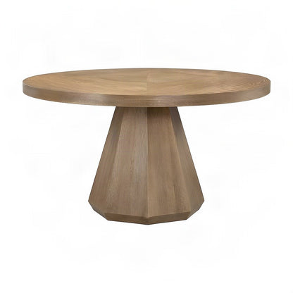 Elm Veneer Round Kitchen and Dining Table with Asian Hardwood Base, Latte