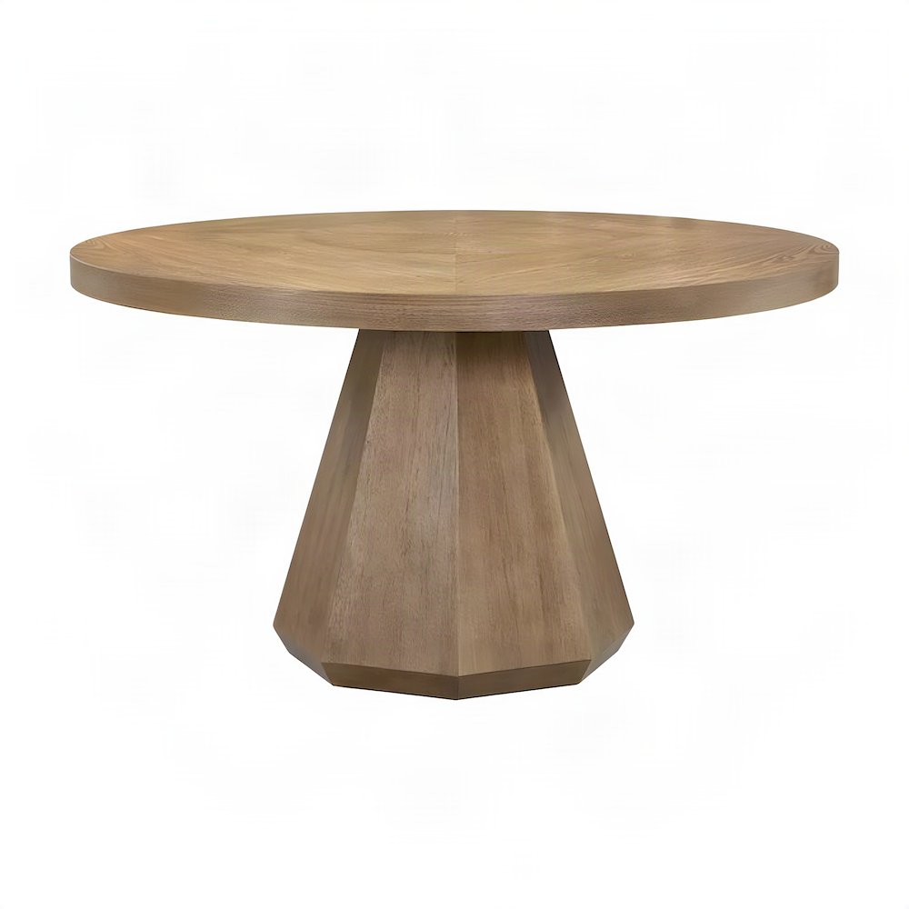 Elm Veneer Round Kitchen and Dining Table with Asian Hardwood Base, Latte