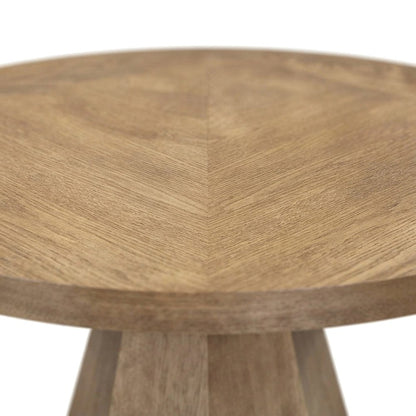 Elm Veneer Round Kitchen and Dining Table with Asian Hardwood Base, Latte