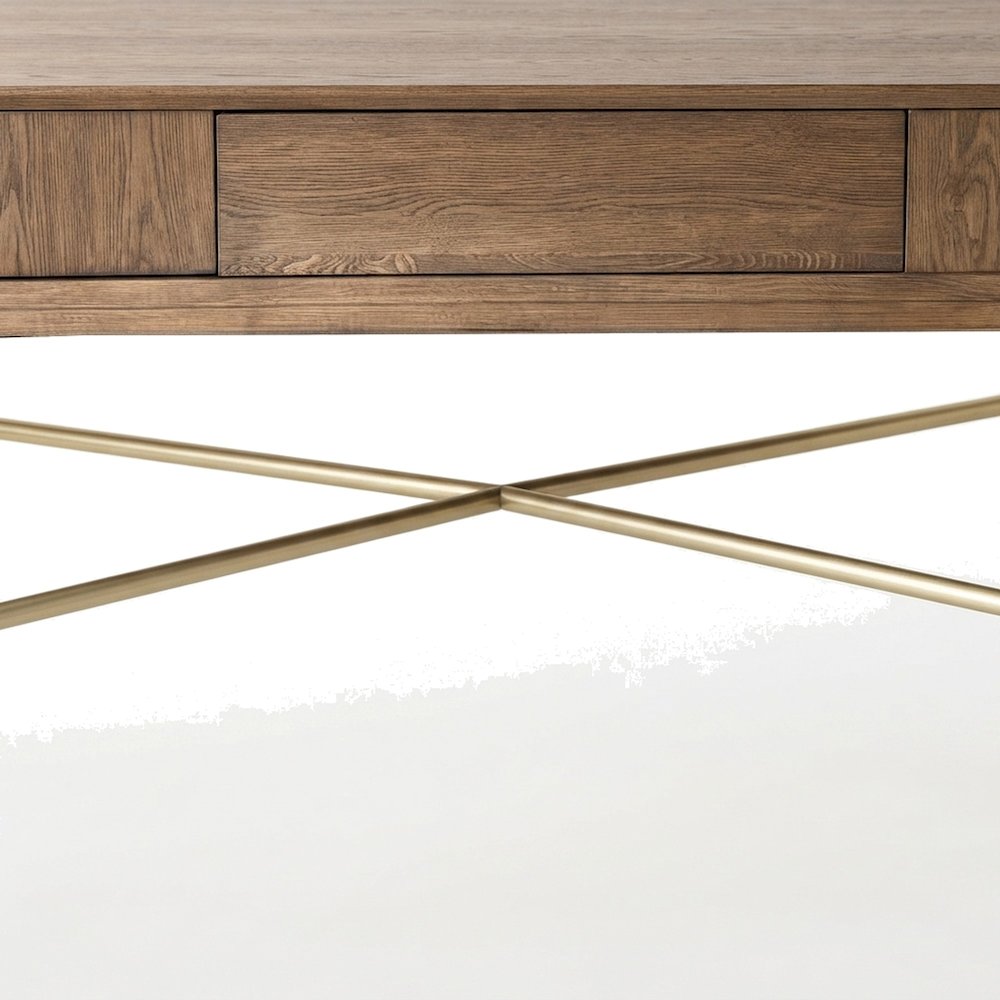 Elm Veneer Sideboard Buffet Cabinet with Metal Base, Transitional, Latte
