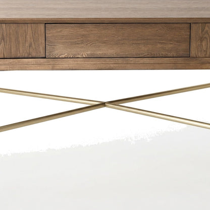 Elm Veneer Sideboard Buffet Cabinet with Metal Base, Transitional, Latte