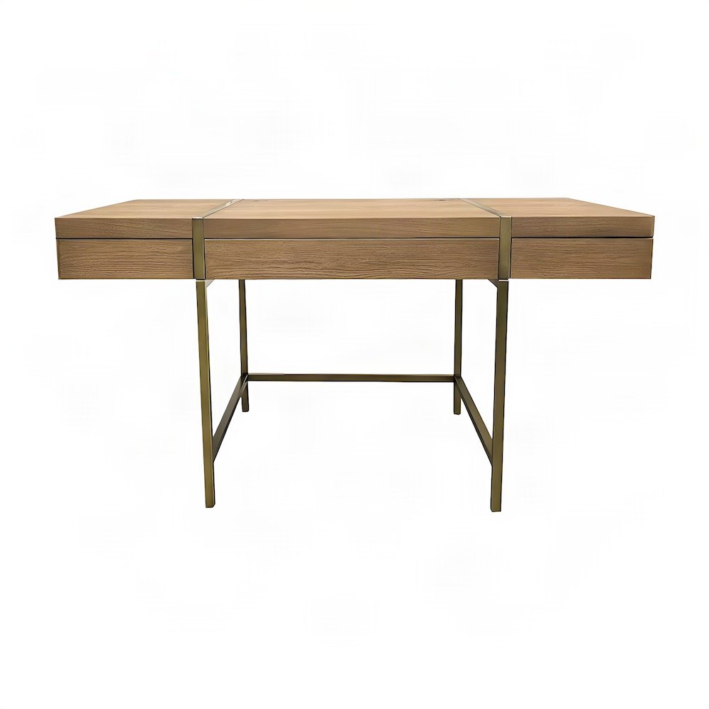 Elm Veneer and Hardwood Writing Desk with USB Port, Transitional, Latte