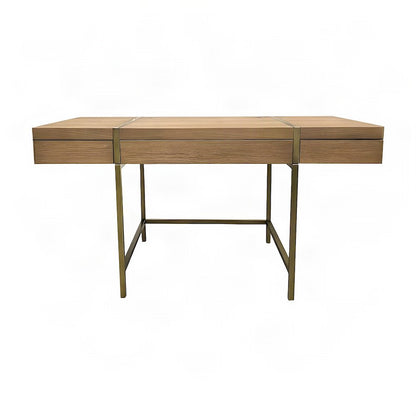 Elm Veneer and Hardwood Writing Desk with USB Port, Transitional, Latte