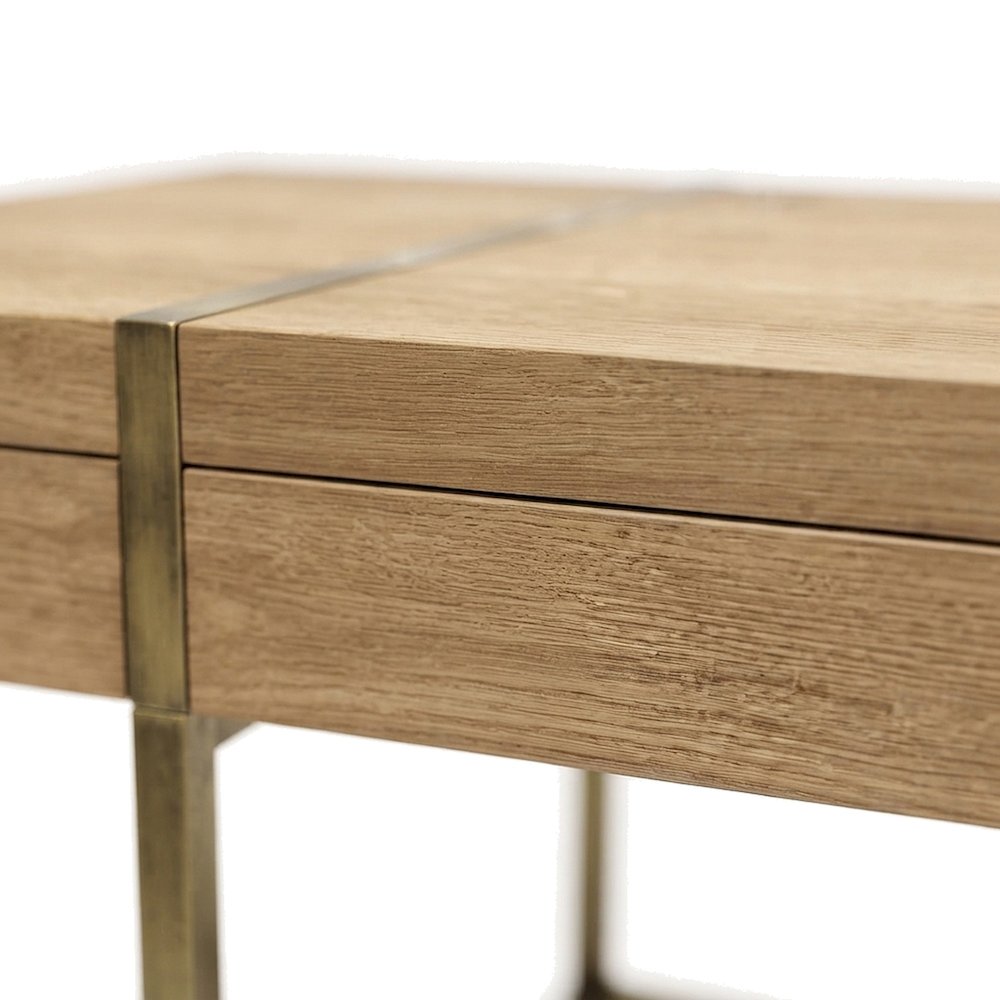 Elm Veneer and Hardwood Writing Desk with USB Port, Transitional, Latte