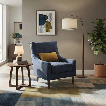 Elm Veneer Hi-Back Upholstered Accent Chair with Hardwood Frame, Sand