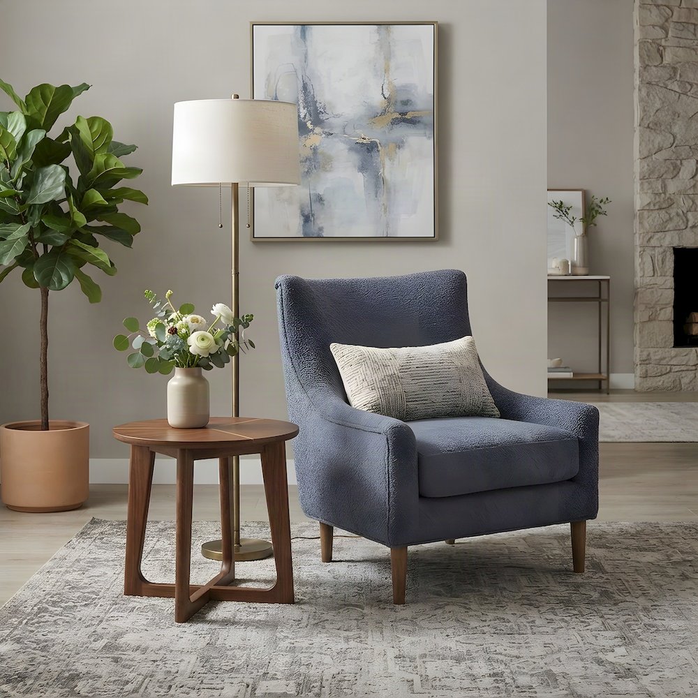 Elm Veneer Hi-Back Upholstered Accent Chair with Hardwood Frame, Sand