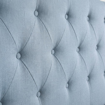 Light Blue Upholstered Queen Headboard, Solid Rubberwood Frame