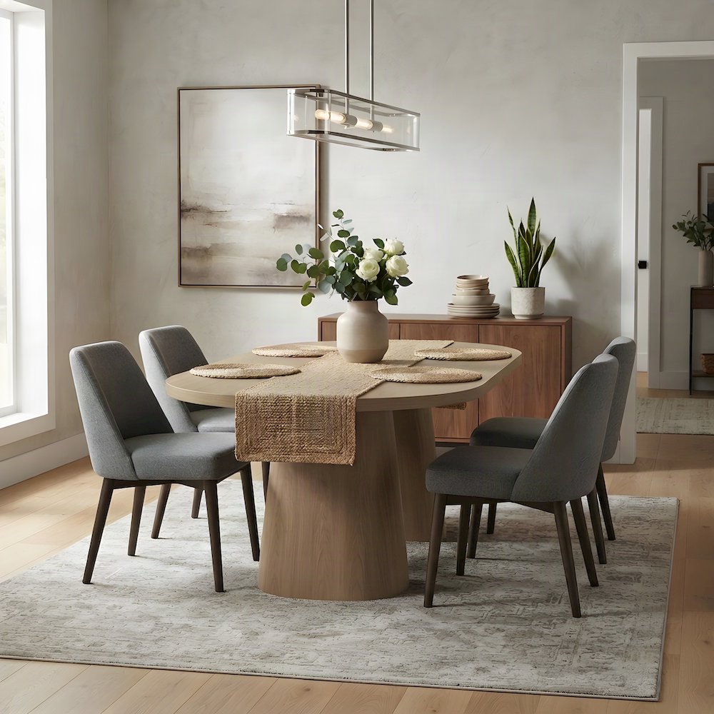 Oval Single Pedestal Dining Table in Veneer, Transitional Style, Cocoa