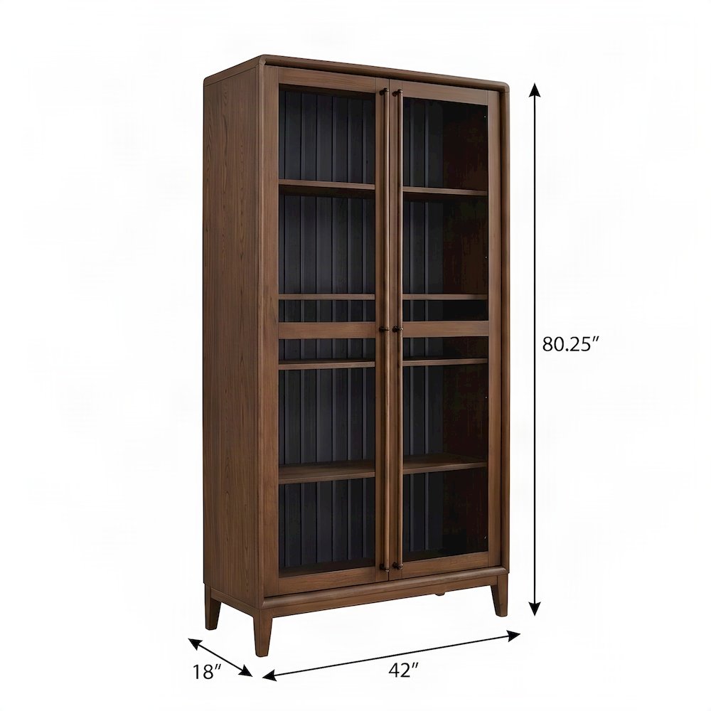 Elm Veneer Display Cabinet with Glass Doors and Adjustable Shelves, Peppercorn