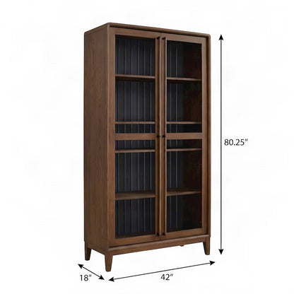 Elm Veneer Display Cabinet with Glass Doors and Adjustable Shelves, Peppercorn