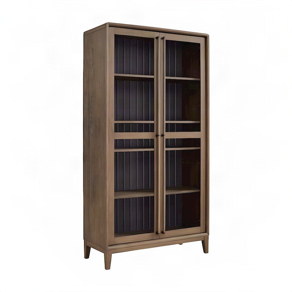 Elm Veneer Display Cabinet with Glass Doors and Adjustable Shelves, Peppercorn
