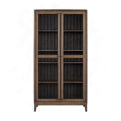 Elm Veneer Display Cabinet with Glass Doors and Adjustable Shelves, Peppercorn