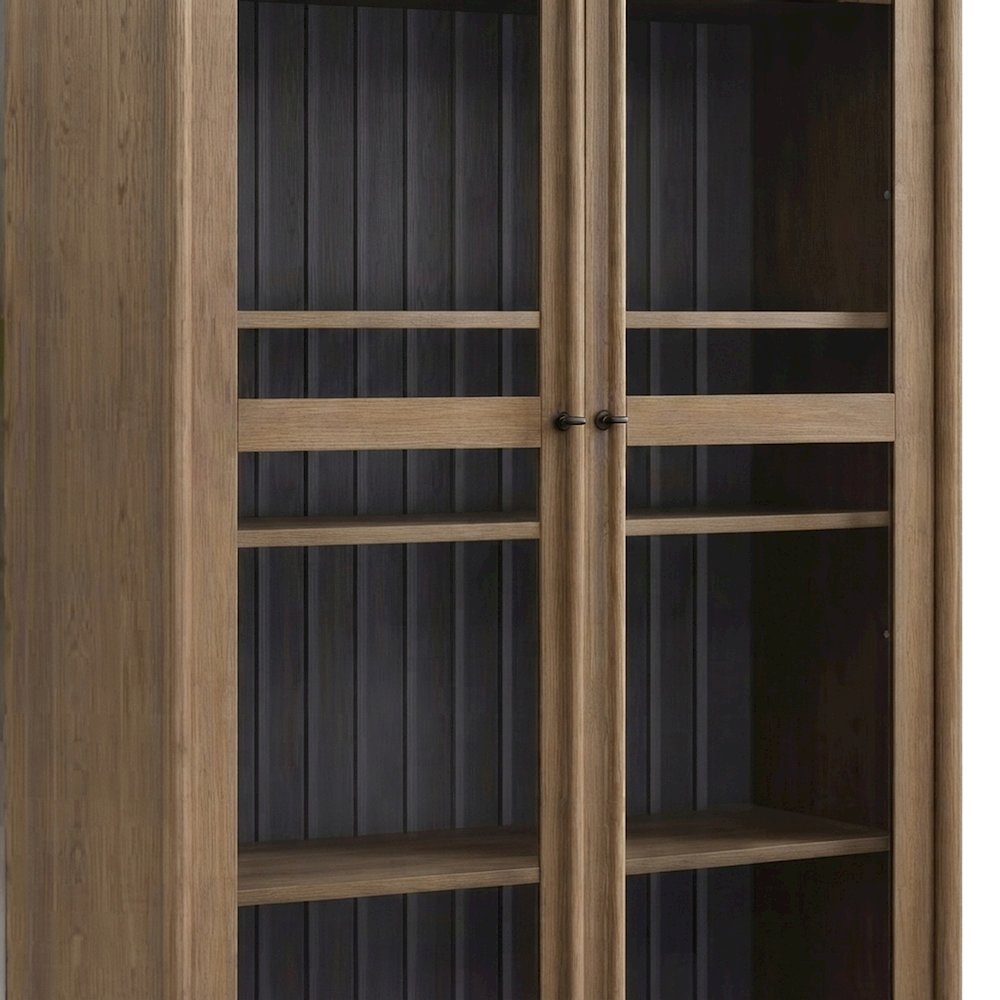 Elm Veneer Display Cabinet with Glass Doors and Adjustable Shelves, Peppercorn