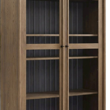 Elm Veneer Display Cabinet with Glass Doors and Adjustable Shelves, Peppercorn