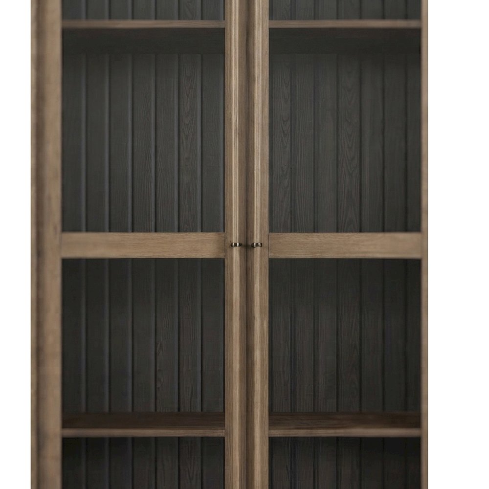 Elm Veneer Display Cabinet with Glass Doors and Adjustable Shelves, Peppercorn