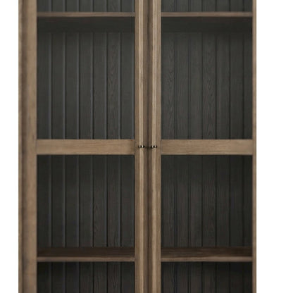 Elm Veneer Display Cabinet with Glass Doors and Adjustable Shelves, Peppercorn