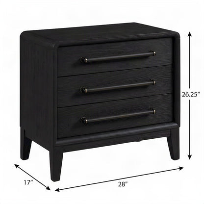 Elm Veneer 3-Drawer Bedside Nightstand with USB Charging Station, Peppercorn