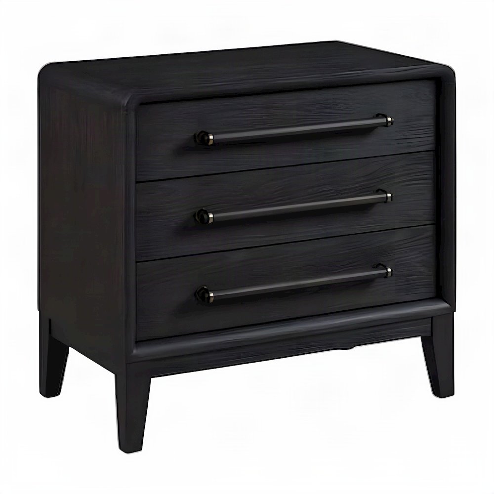 Elm Veneer 3-Drawer Bedside Nightstand with USB Charging Station, Peppercorn