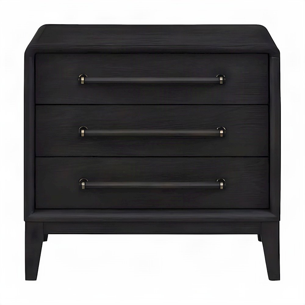 Elm Veneer 3-Drawer Bedside Nightstand with USB Charging Station, Peppercorn