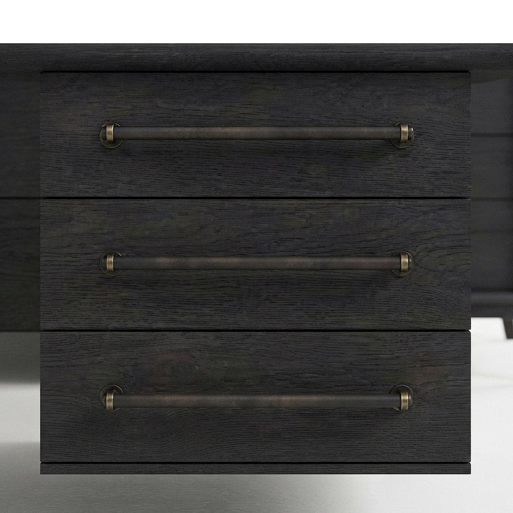 Elm Veneer 3-Drawer Bedside Nightstand with USB Charging Station, Peppercorn