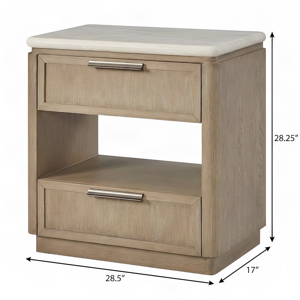 Veneer-Front Two-Drawer Nightstand, Transitional Bedside Table, Toffee