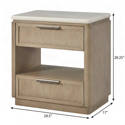 Veneer-Front Two-Drawer Nightstand, Transitional Bedside Table, Toffee