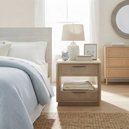 Veneer-Front Two-Drawer Nightstand, Transitional Bedside Table, Toffee