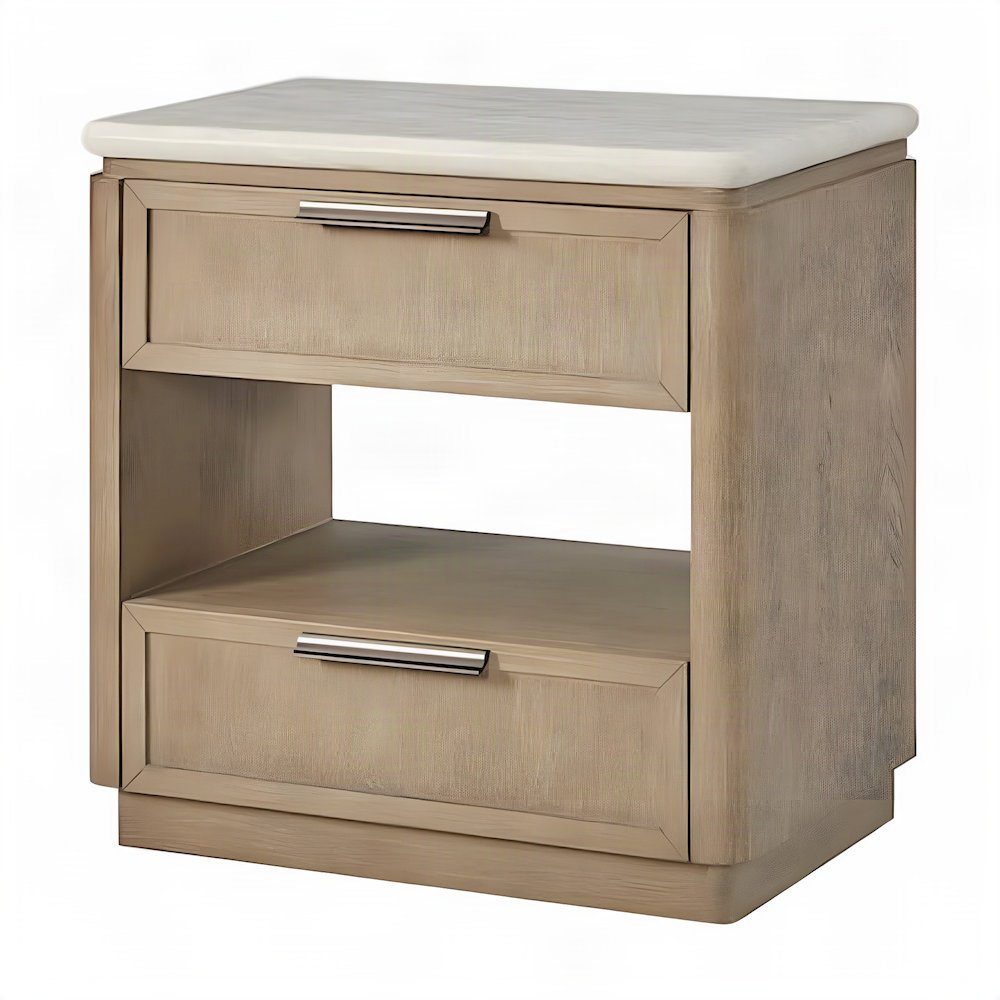 Veneer-Front Two-Drawer Nightstand, Transitional Bedside Table, Toffee
