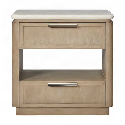 Veneer-Front Two-Drawer Nightstand, Transitional Bedside Table, Toffee
