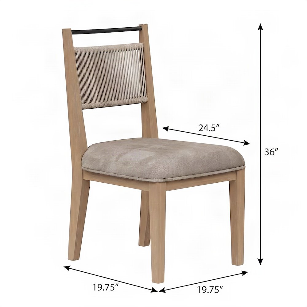 Veneer Side Chair with Woven Rope Back, Transitional Accent Seat, Toffee