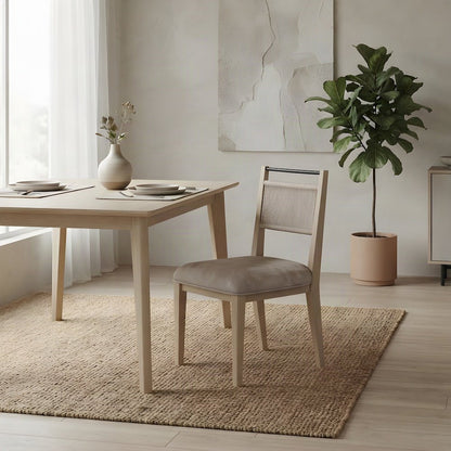 Veneer Side Chair with Woven Rope Back, Transitional Accent Seat, Toffee