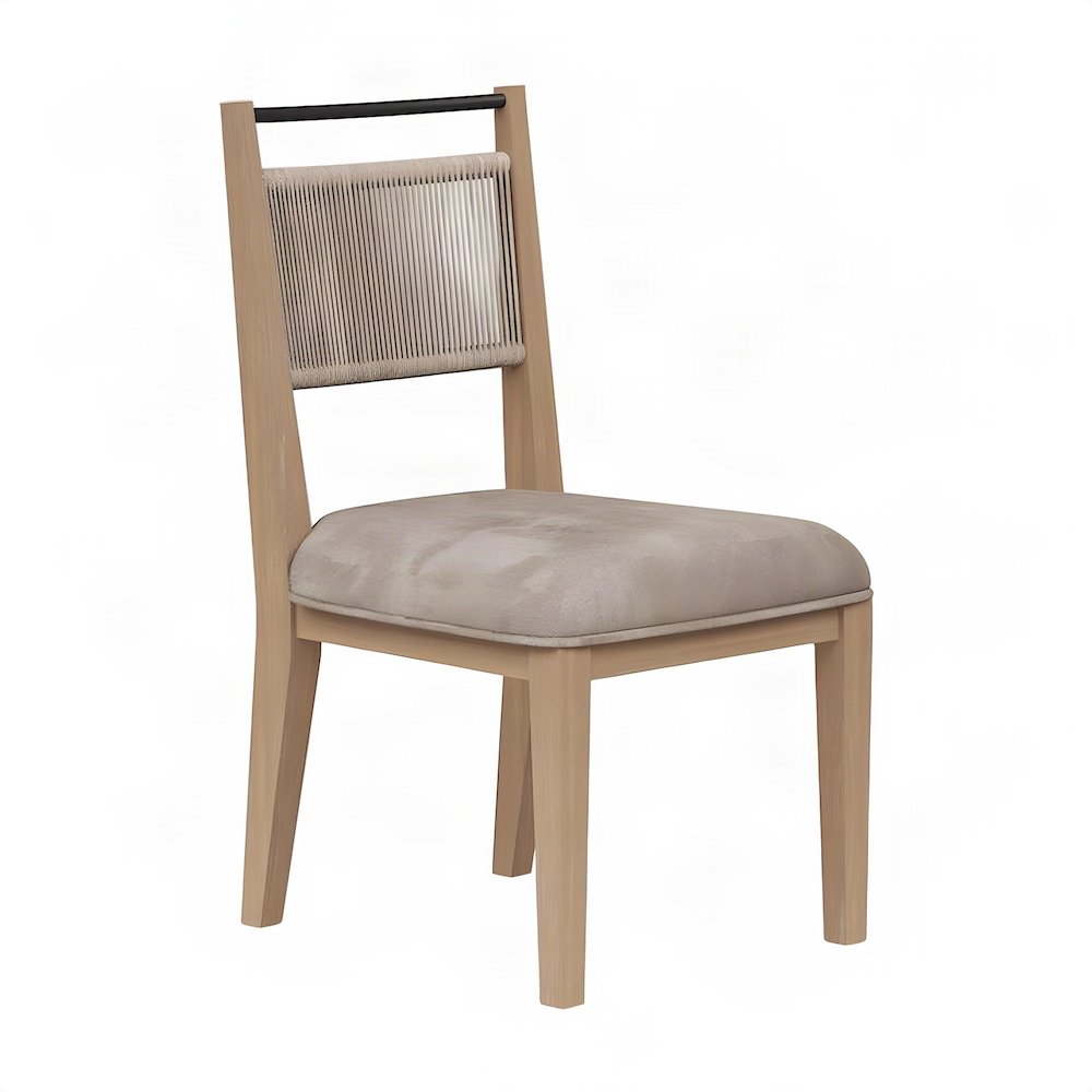 Veneer Side Chair with Woven Rope Back, Transitional Accent Seat, Toffee