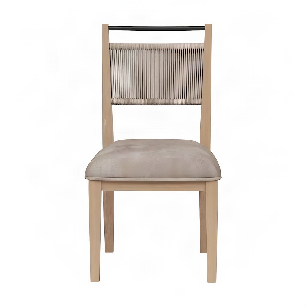 Veneer Side Chair with Woven Rope Back, Transitional Accent Seat, Toffee