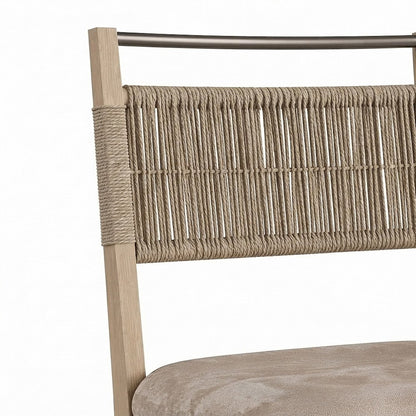 Veneer Side Chair with Woven Rope Back, Transitional Accent Seat, Toffee