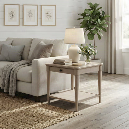 Rubberwood and Mindi Veneer End Table, Transitional Side Stand, Sand