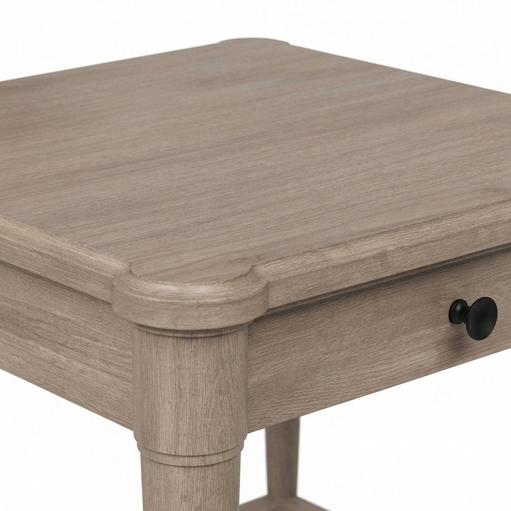Rubberwood and Mindi Veneer End Table, Transitional Side Stand, Sand