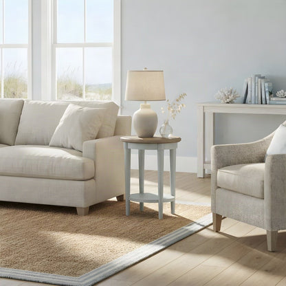 Rubberwood and Mindi Veneer Chairside End Table, Transitional, Ocean