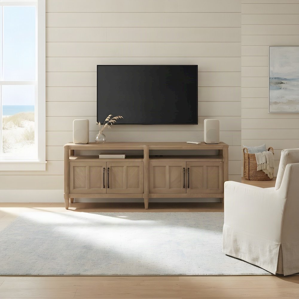 Rubberwood and Mindi Veneer Transitional Casual Sofa Console Table, Sand
