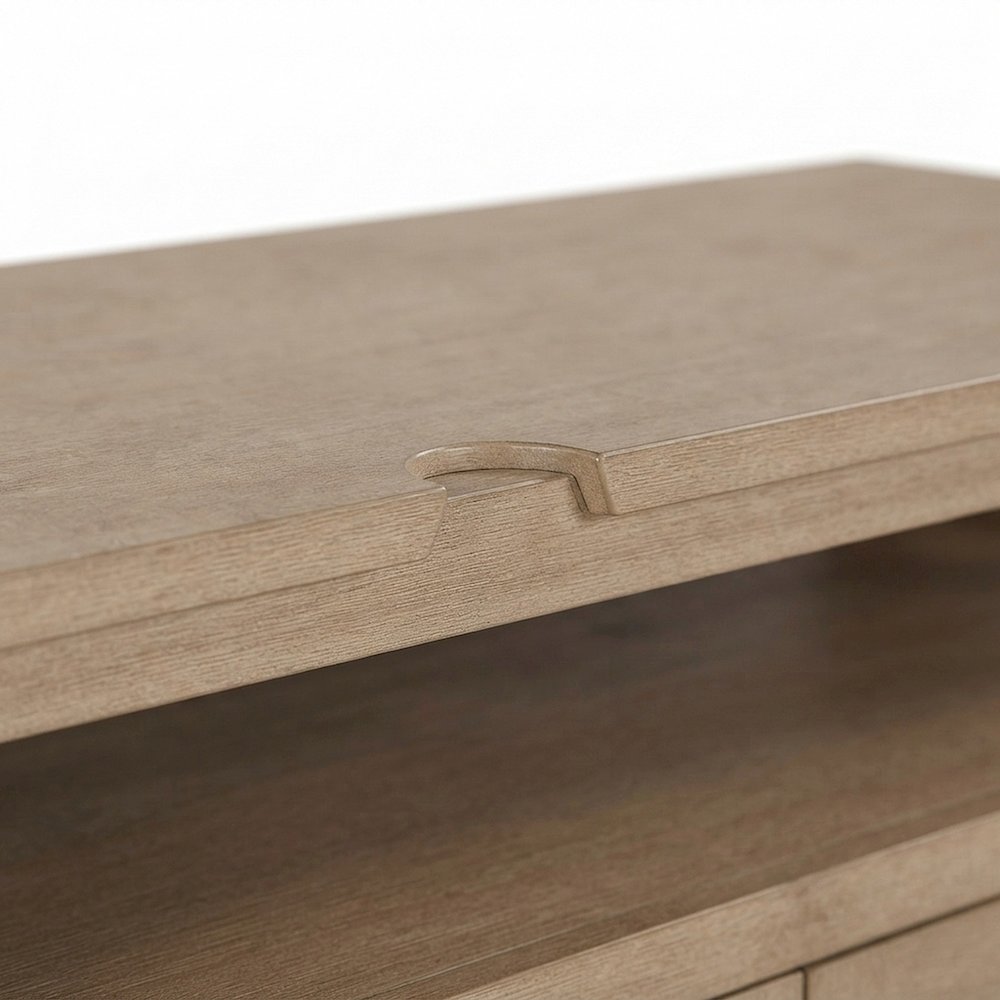 Rubberwood and Mindi Veneer Transitional Casual Sofa Console Table, Sand