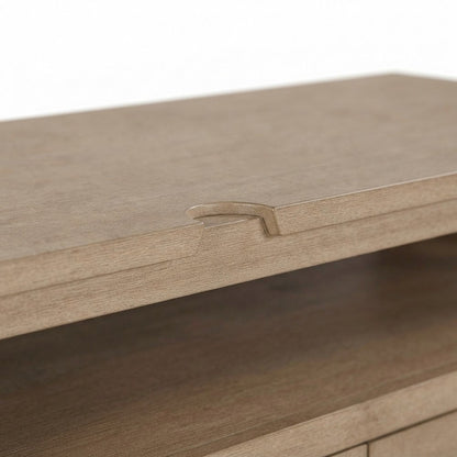 Rubberwood and Mindi Veneer Transitional Casual Sofa Console Table, Sand