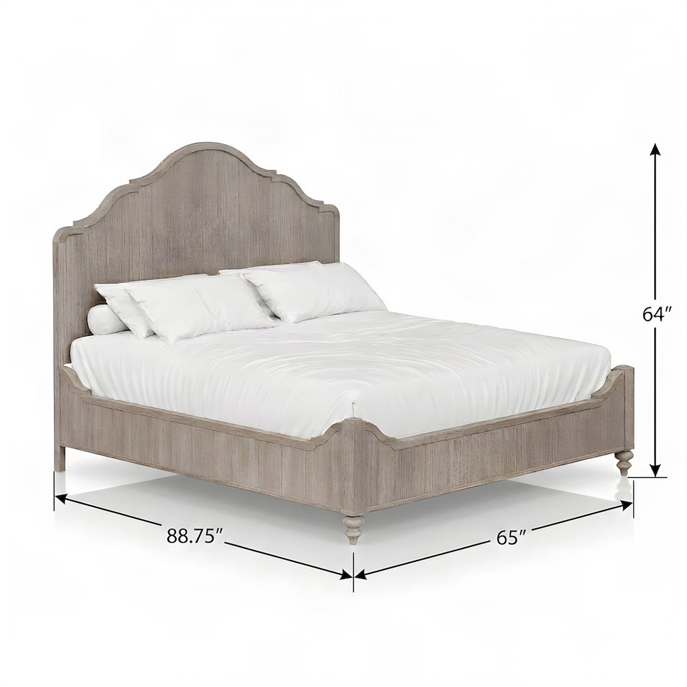 Rubberwood Queen Platform Bed with Panel Headboard, Wood Slats, Sand