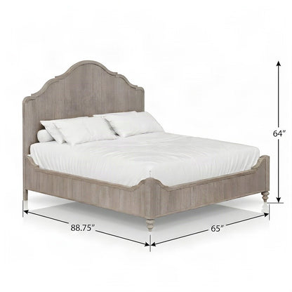 Rubberwood Queen Platform Bed with Panel Headboard, Wood Slats, Sand