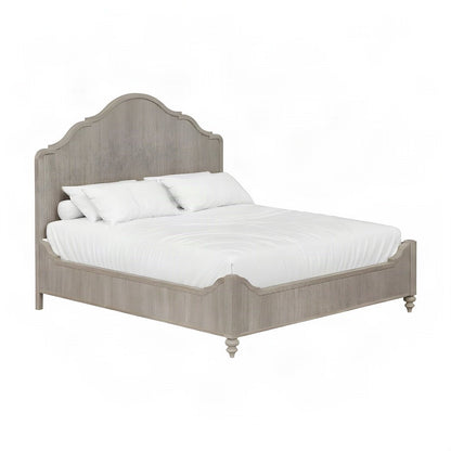 Rubberwood Queen Platform Bed with Panel Headboard, Wood Slats, Sand