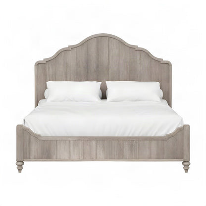 Rubberwood Queen Platform Bed with Panel Headboard, Wood Slats, Sand