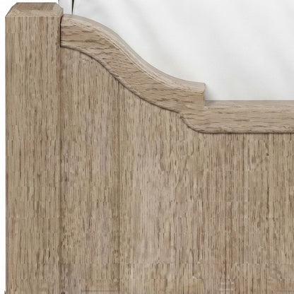 Rubberwood Queen Platform Bed with Panel Headboard, Wood Slats, Sand