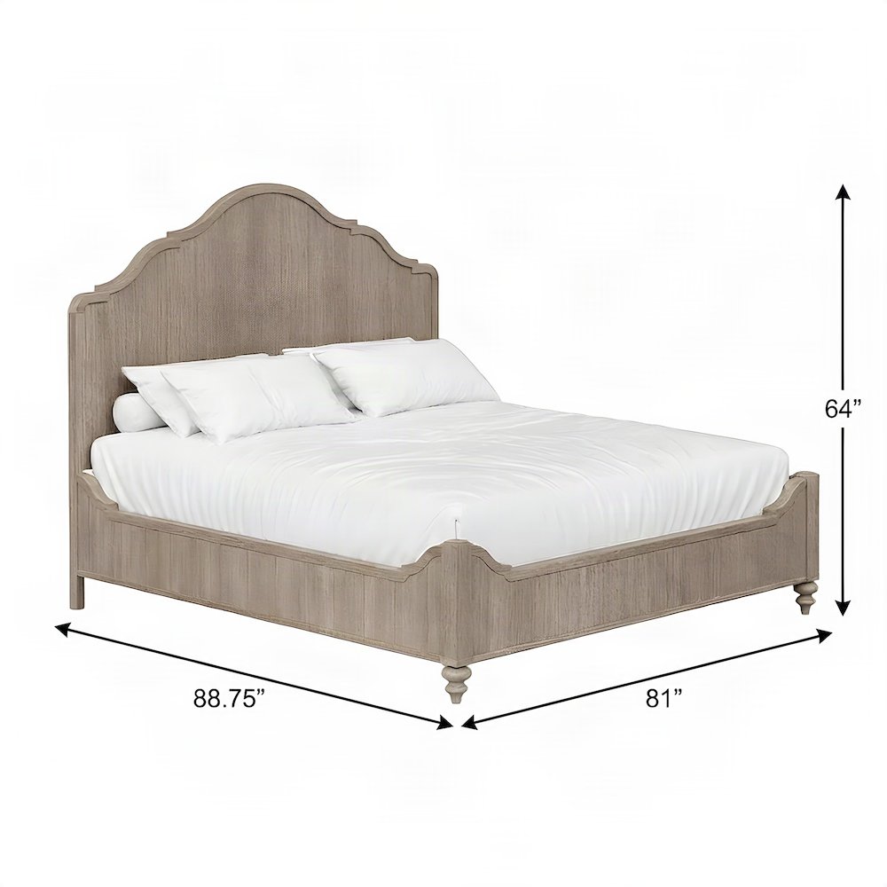 Rubberwood and Mindi Veneer King Panel Bed with Tall Headboard, Sand