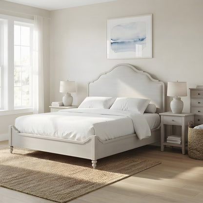 Rubberwood and Mindi Veneer King Panel Bed with Tall Headboard, Sand
