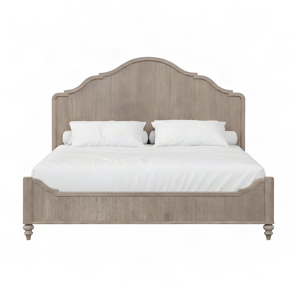 Rubberwood and Mindi Veneer King Panel Bed with Tall Headboard, Sand