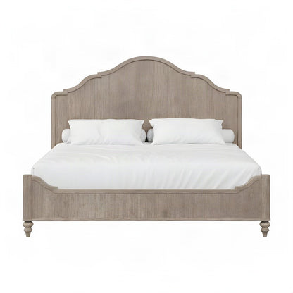Rubberwood and Mindi Veneer King Panel Bed with Tall Headboard, Sand