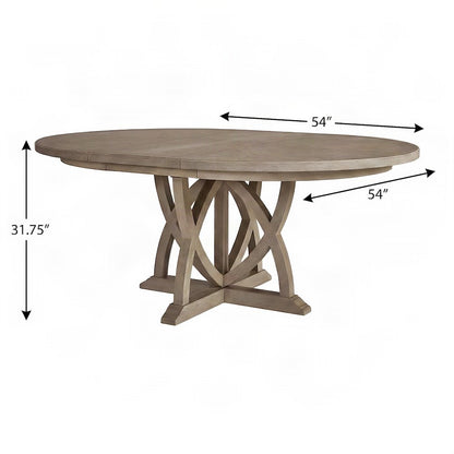 Rubberwood and Mindi Veneer Extendable Round Dining Table with Leaf, Sand